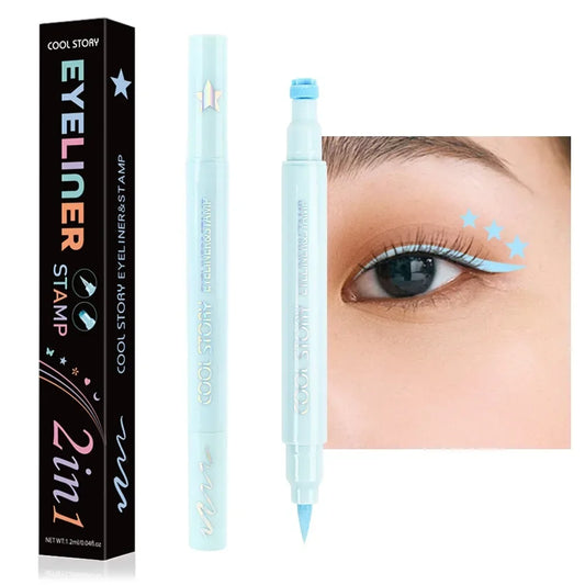 5Pc/Set Love Flowers Eyeliner Stamp Pen Colorful Pink Blue Liquid Eyeliner Double-Ended Seal Eye Liner Pencil Fast Drying Makeup
