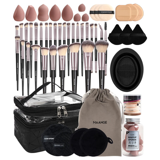 54PCS Professional Makeup Tools Kit with Bag 30PCS Makeup Brush Set Makeup Sponge Removal Puff Makeup Storage Bag Travel